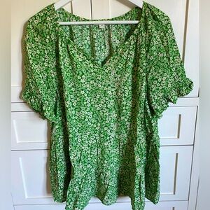 Beachlunchlounge Green Floral Blouse Sz M